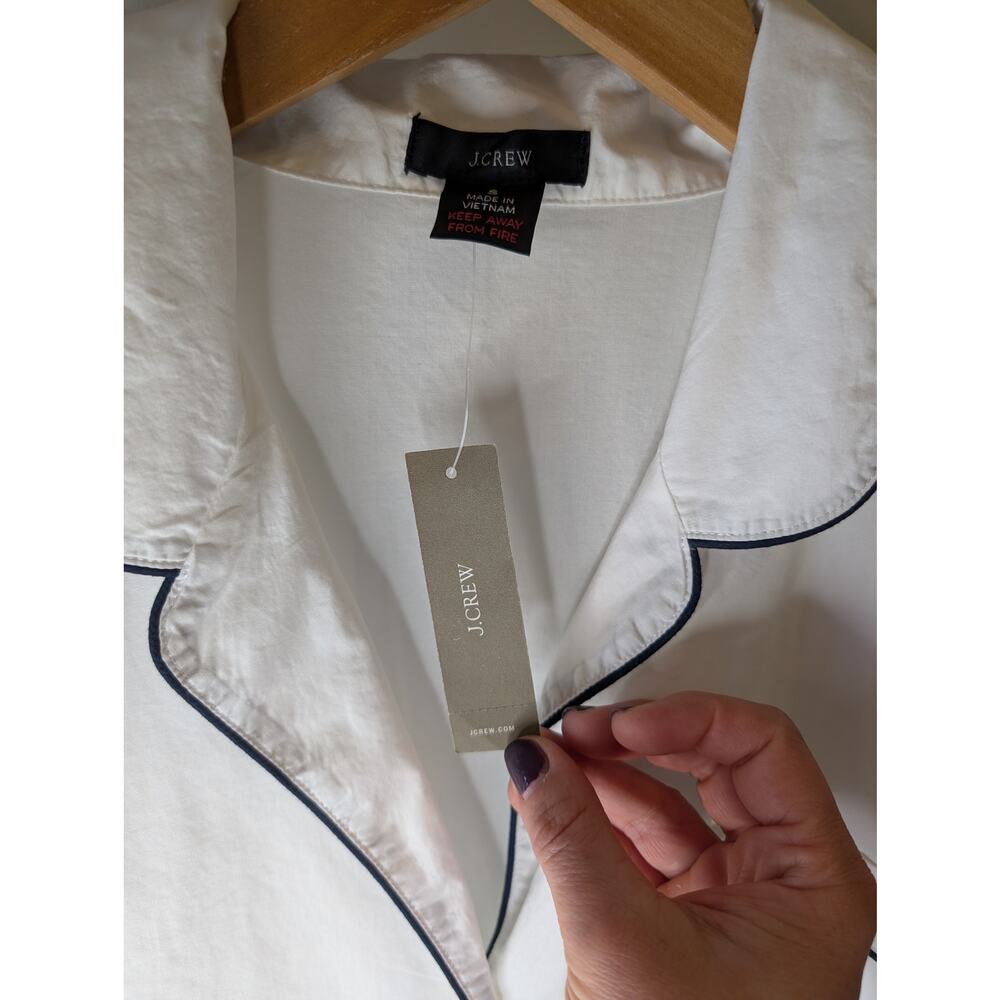 J.Crew Re-Imagined White Navy Piping End-on-End Sleep Shirt Nightgown NWT Small - Picture 10 of 10